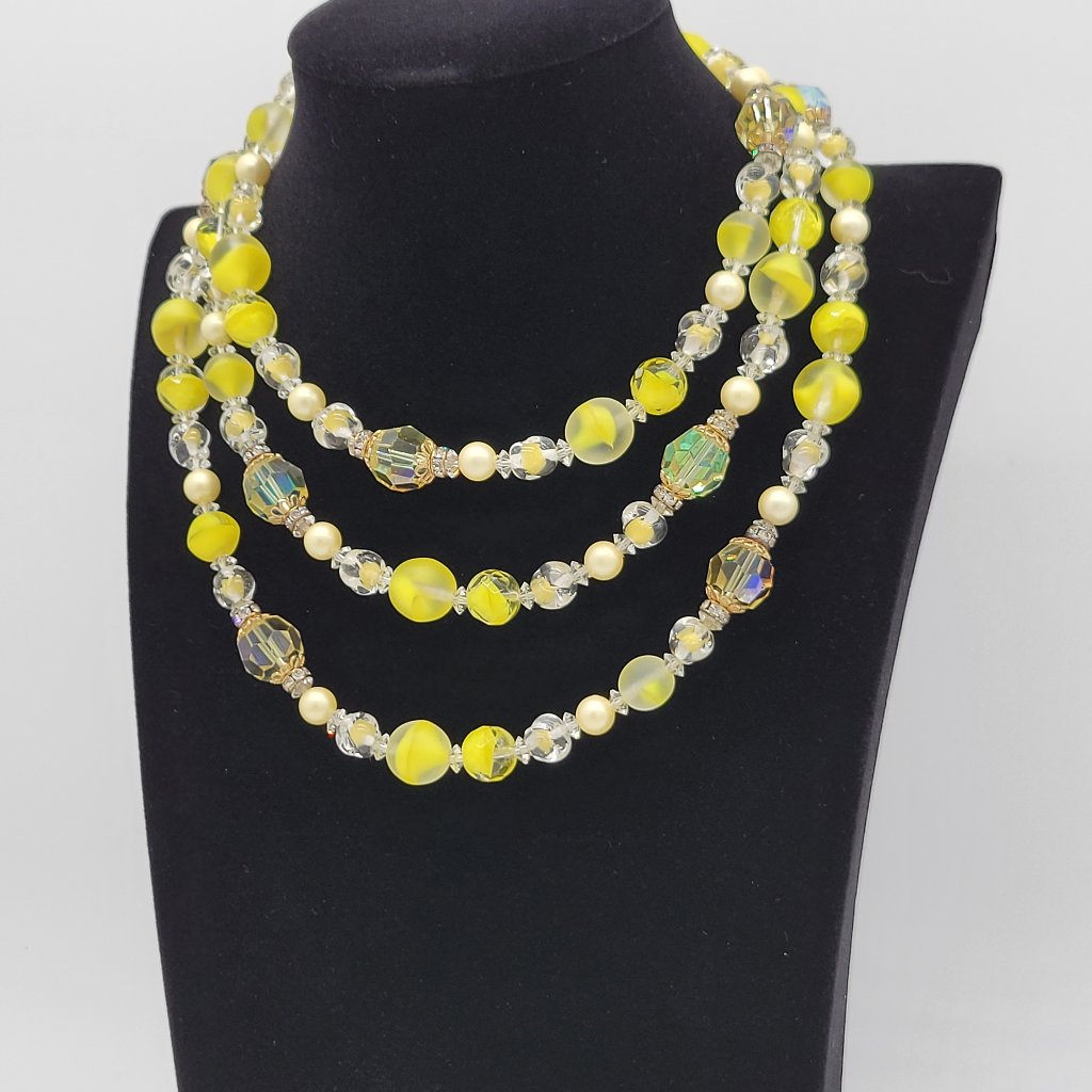 Vintage Vendome Art Glass Bead Necklace Collectible Vintage Jewelry Yellow 115$